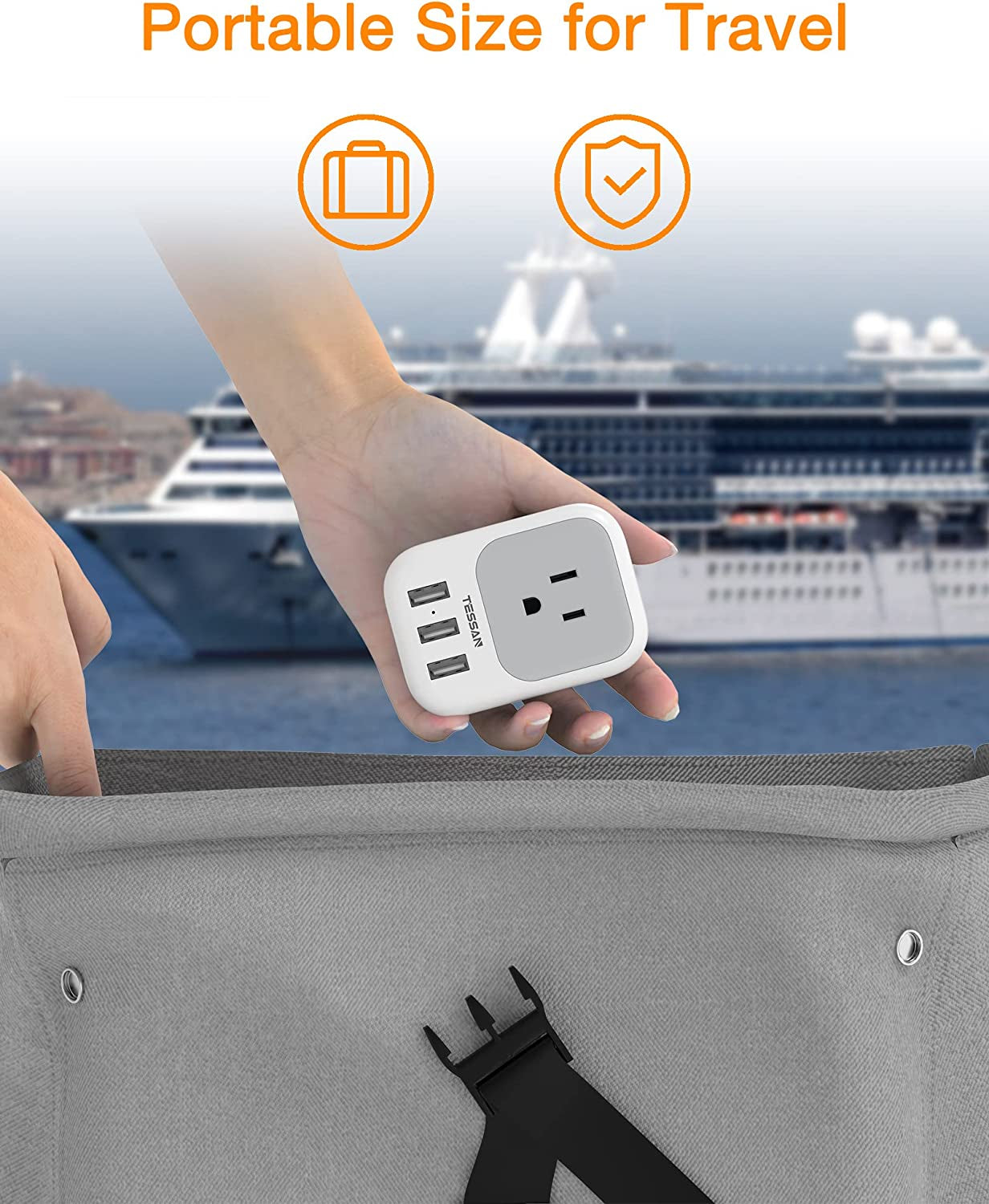 USB Charger Block, TESSAN USB Plug Adapter with Electrical 4 Box Splitter 3 USB Wall Charger Ports, Multi Plug Outlet Extender Charging for Cruise, Travel, Office, Dorm Essentials