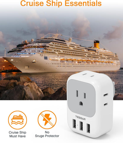 USB Charger Block, TESSAN USB Plug Adapter with Electrical 4 Box Splitter 3 USB Wall Charger Ports, Multi Plug Outlet Extender Charging for Cruise, Travel, Office, Dorm Essentials