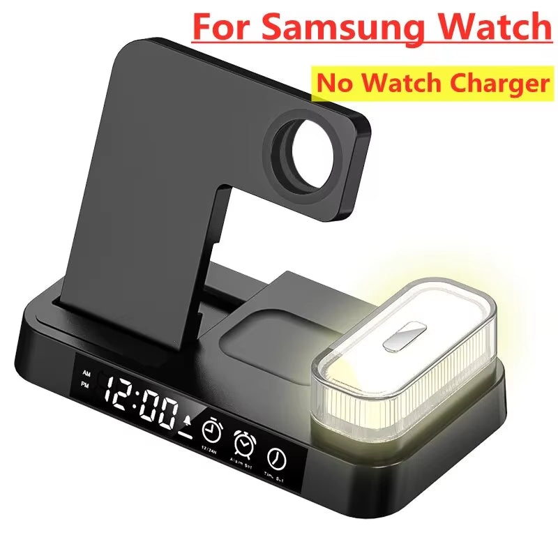 30W 3 in 1 Wireless Charger Stand Pad Alarm Clock Night Light Fast Charging Station Dock for Iphone Samsung Galaxy Watch Iwatch